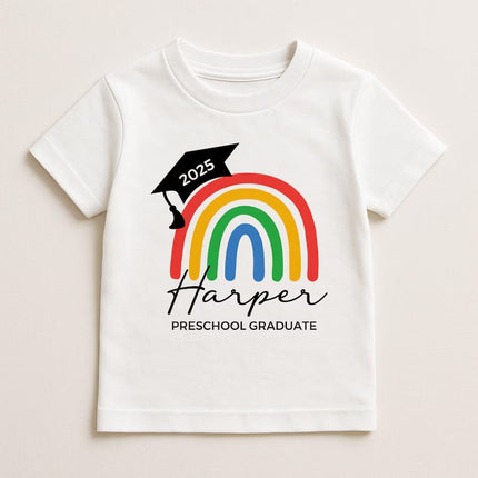 Personalised Kids Preschool Graduation T‑Shirts, Custom Name Nursery Leavers Tees, End of Term Gift, Child Graduation Tops, Gift from Parent