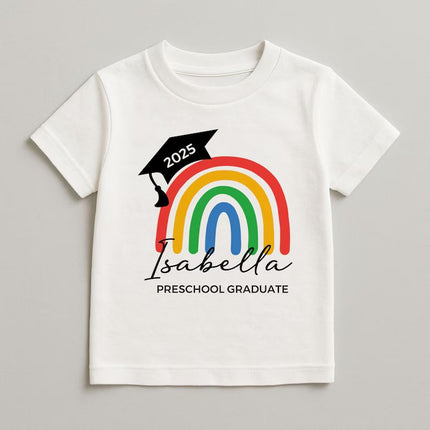 Personalised Kids Preschool Graduation T‑Shirts, Custom Name Nursery Leavers Tees, End of Term Gift, Child Graduation Tops, Gift from Parent