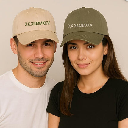 Embroidered Roman Numeral Date Hat–Custom Anniversary Date Baseball Cap, Gift for Him
