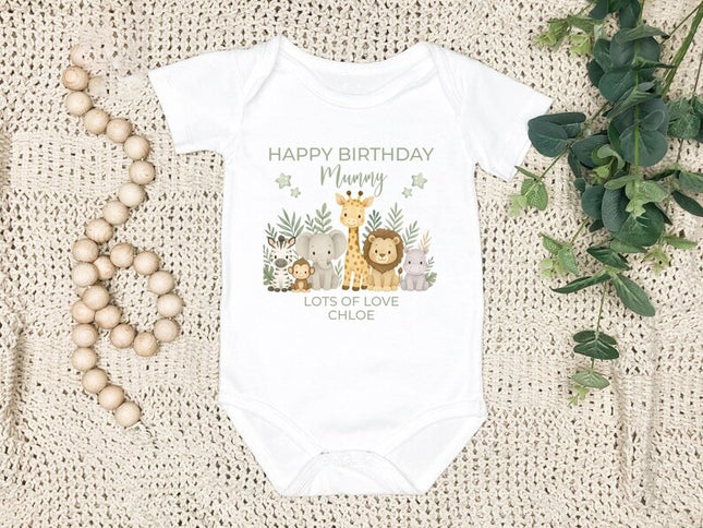Happy Birthday Mummy Safari Baby Outfit – Personalized 1st Birthday Printed Bodysuit