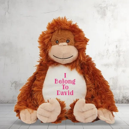 Personalised Orangutan Plush Toy – Custom I Belong to Printed Moneky Teddy for Kids