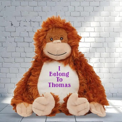 Personalised Orangutan Plush Toy – Custom I Belong to Printed Moneky Teddy for Kids