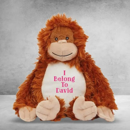 Personalised Orangutan Plush Toy – Custom I Belong to Printed Moneky Teddy for Kids