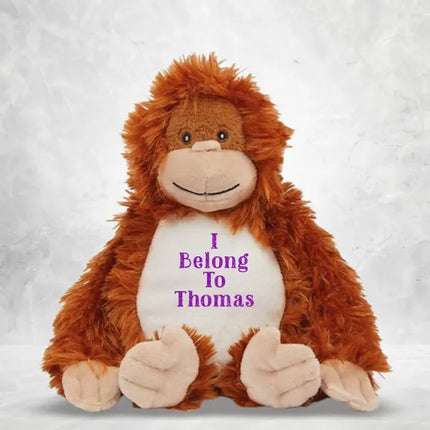 Personalised Orangutan Plush Toy – Custom I Belong to Printed Moneky Teddy for Kids