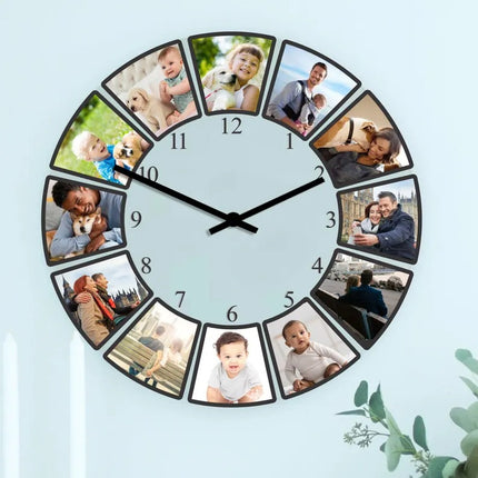 Personalised Photo Collage Wall Clock, Custom Pictures Glass Wall Clock, Family Photos Clock for Living Room Decor, Anniversary Gift for Him