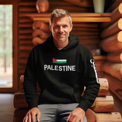 Palestine Arabic Flag Hoodie – Custom Name Printed Long Sleeve Hoodie