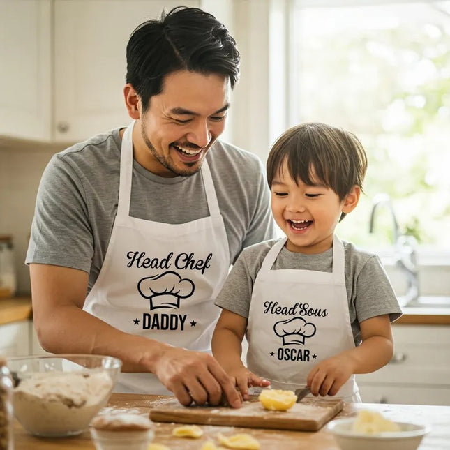 Personalized Father & Kid Matching Cooking Aprons for Family