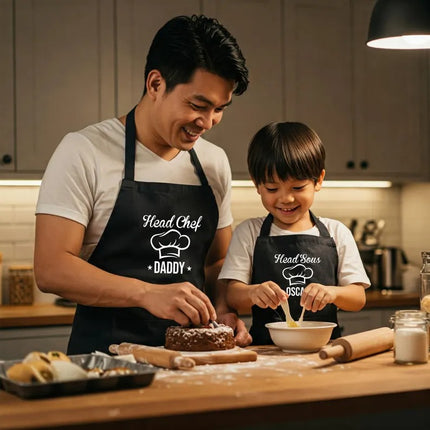 Personalized Father & Kid Matching Cooking Aprons for Family