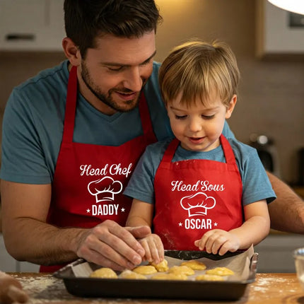 Personalized Father & Kid Matching Cooking Aprons for Family