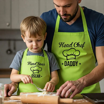 Personalized Father & Kid Matching Cooking Aprons for Family