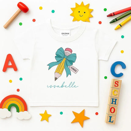 Personalized Back to School Pencil Bow Shirt for Girls with Name