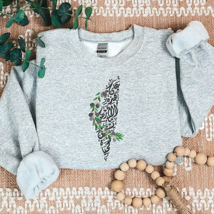 Embroidered Palestine Map Jumper – Palestine Arabic Style Unisex Top