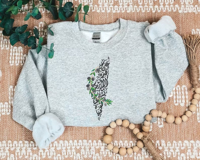 Embroidered Palestine Map Jumper – Palestine Arabic Style Unisex Top
