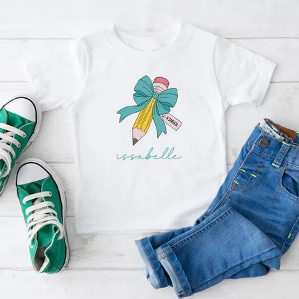 Personalized Back to School Pencil Bow Shirt for Girls with Name