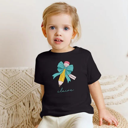 Personalized Back to School Pencil Bow Shirt for Girls with Name