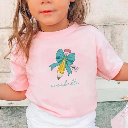 Personalized Back to School Pencil Bow Shirt for Girls with Name