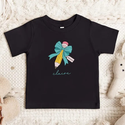 Personalized Back to School Pencil Bow Shirt for Girls with Name