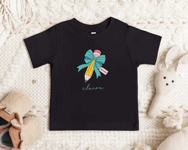 Personalized Back to School Pencil Bow Shirt for Girls with Name