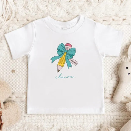 Personalized Back to School Pencil Bow Shirt for Girls with Name