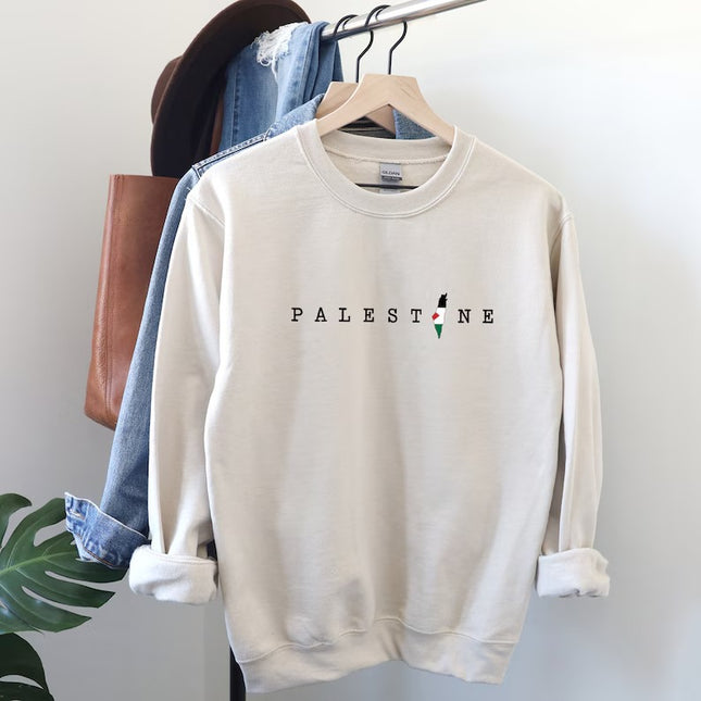 Palestine Map Printed Pullover Sweatshirt – Adults/Kids Sizes Crewneck Jumper