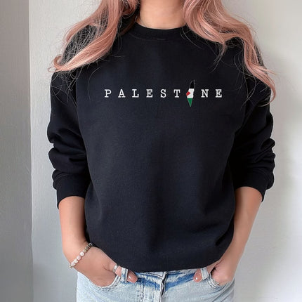 Palestine Map Printed Pullover Sweatshirt – Adults/Kids Sizes Crewneck Jumper