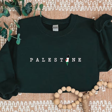 Palestine Map Printed Pullover Sweatshirt – Adults/Kids Sizes Crewneck Jumper