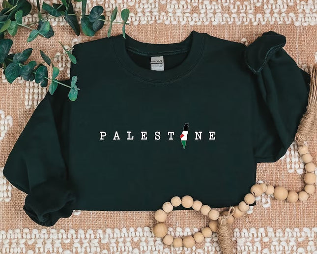 Palestine Map Printed Pullover Sweatshirt – Adults/Kids Sizes Crewneck Jumper