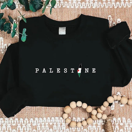 Palestine Map Printed Pullover Sweatshirt – Adults/Kids Sizes Crewneck Jumper