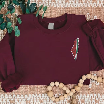 Embroidered Palestine Map Watermelon Unisex Jumper Palestine Clothing