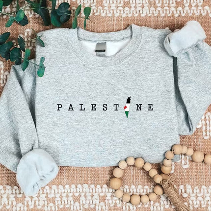 Palestine Map Printed Pullover Sweatshirt – Adults/Kids Sizes Crewneck Jumper