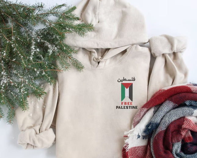 Embroidered Palestine Flag with Arabic Name Hoodie – Palestine Adult Sizes Outfits