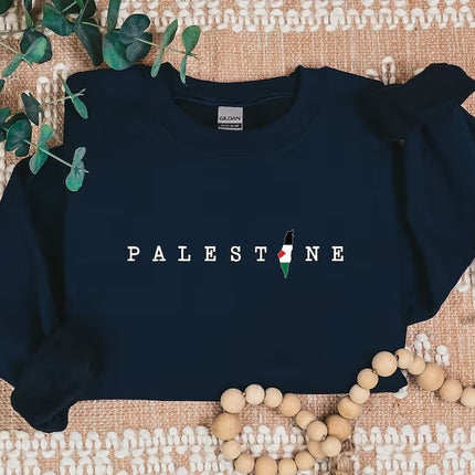 Palestine Map Printed Pullover Sweatshirt – Adults/Kids Sizes Crewneck Jumper