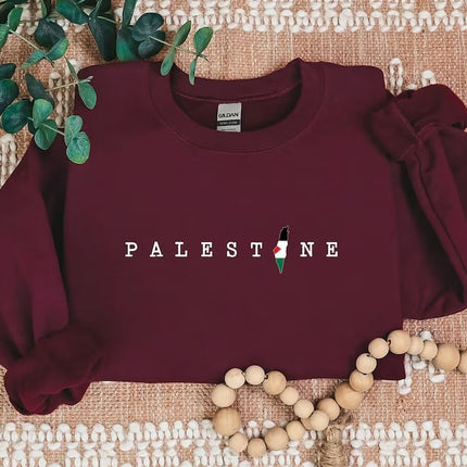 Palestine Map Printed Pullover Sweatshirt – Adults/Kids Sizes Crewneck Jumper