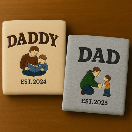 Custom Embroidered Dad Sweatshirt with Photo, Daddy and Me Photo Sketch Sweater