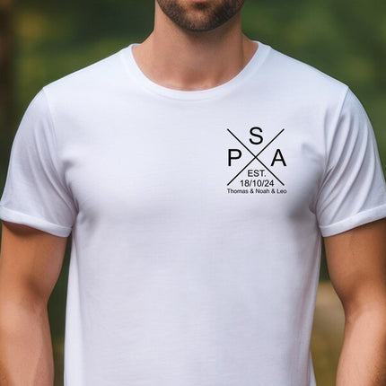Personalised Papa EST Date Shirt, Custom Papa Monogram Tee with Kids Names
