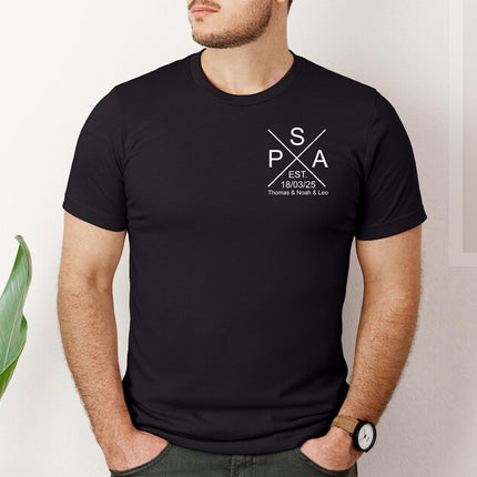 Personalised Papa EST Date Shirt, Custom Papa Monogram Tee with Kids Names