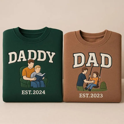 Custom Embroidered Dad Sweatshirt with Photo, Daddy and Me Photo Sketch Sweater