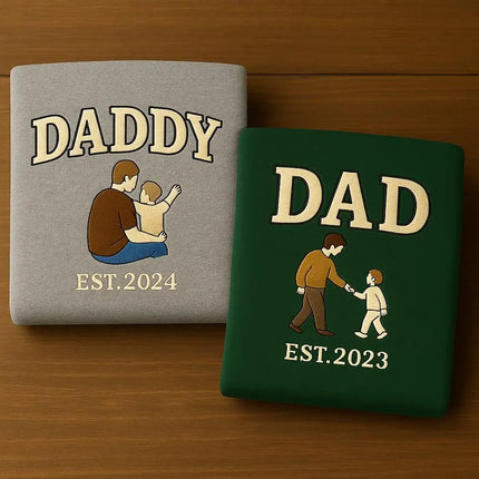 Custom Embroidered Dad Sweatshirt with Photo, Daddy and Me Photo Sketch Sweater