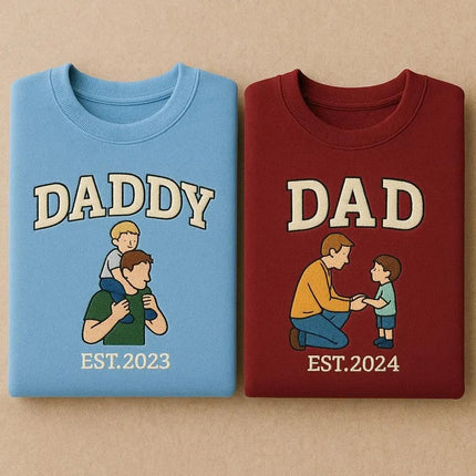 Custom Embroidered Dad Sweatshirt with Photo, Daddy and Me Photo Sketch Sweater