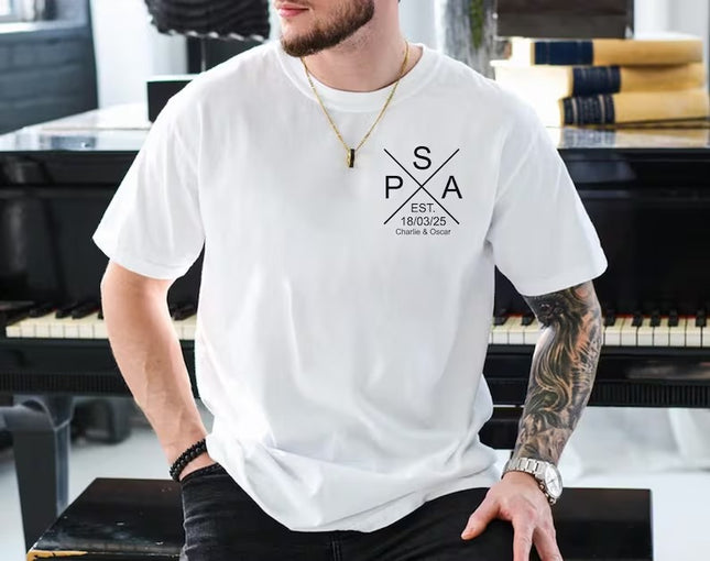 Personalised Papa EST Date Shirt, Custom Papa Monogram Tee with Kids Names