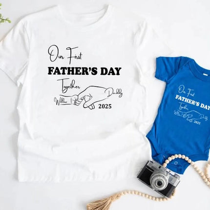 Our First Father's Day Shirt, Personalised Dad and Kids Matching Tee, New Dad Gift