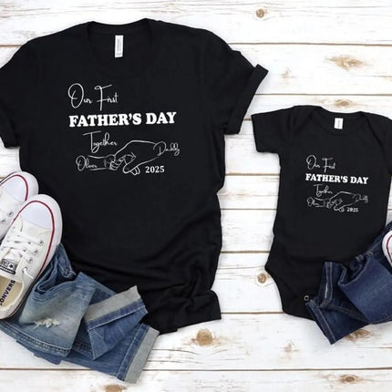 Our First Father's Day Shirt, Personalised Dad and Kids Matching Tee, New Dad Gift