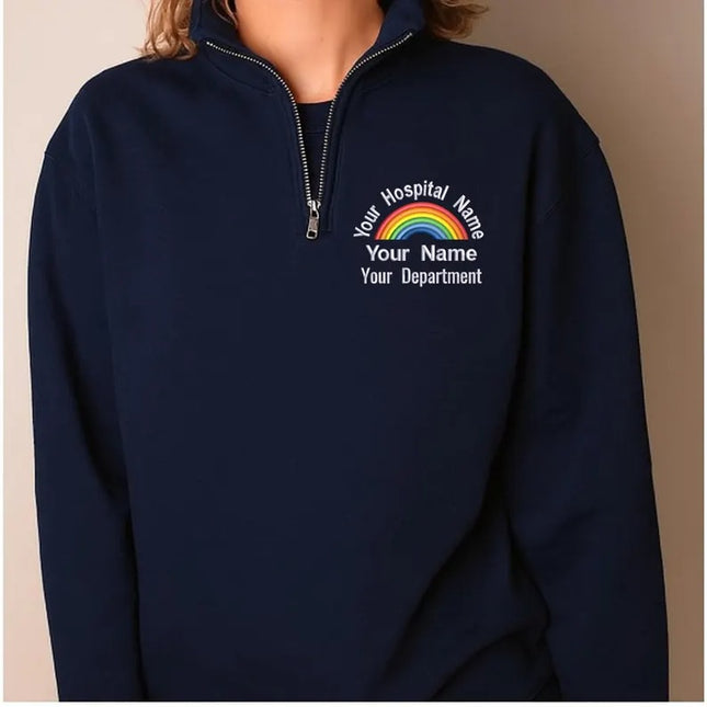 Personalised Rainbow Nurse Zip Sweatshirt – Custom Department Name Nurse Zip Sweater