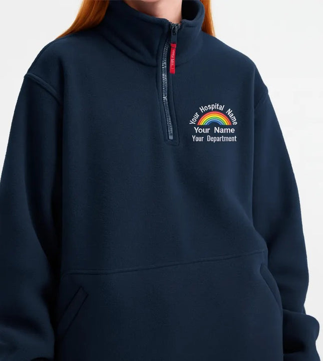 Personalised Rainbow Quarter Zip Fleece Jacket, Embroidered Hospital / Department Name Nurse Medical Fleece, Healthcare Worker Nursing Gifts
