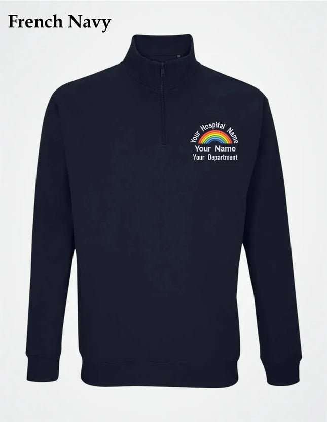 Personalsied Rainbow Nurse Quarter Zip Sweatshirt, Embroidered Hospital / Department Name Zip Sweaters, Nursing Gifts, Medical Students Gift
