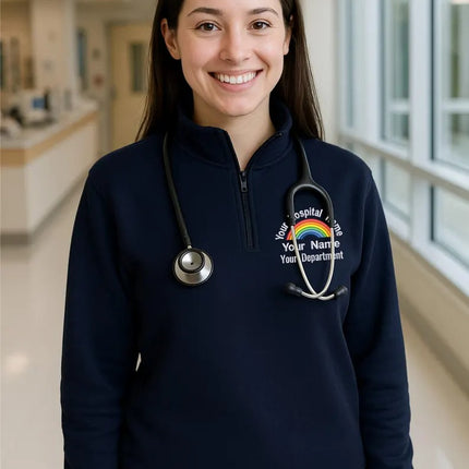 Personalised Rainbow Nurse Zip Sweatshirt – Custom Department Name Nurse Zip Sweater
