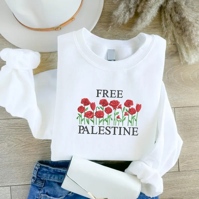 Palestine Wild Flowers Sweatshirt, Embroidered Palestine Floral Sweater, Muslims Gifts