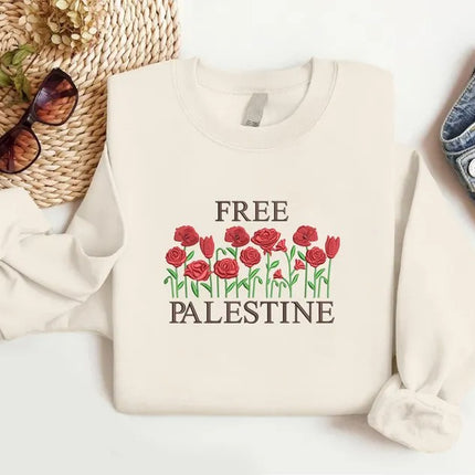 Palestine Wild Flowers Sweatshirt, Embroidered Palestine Floral Sweater, Muslims Gifts