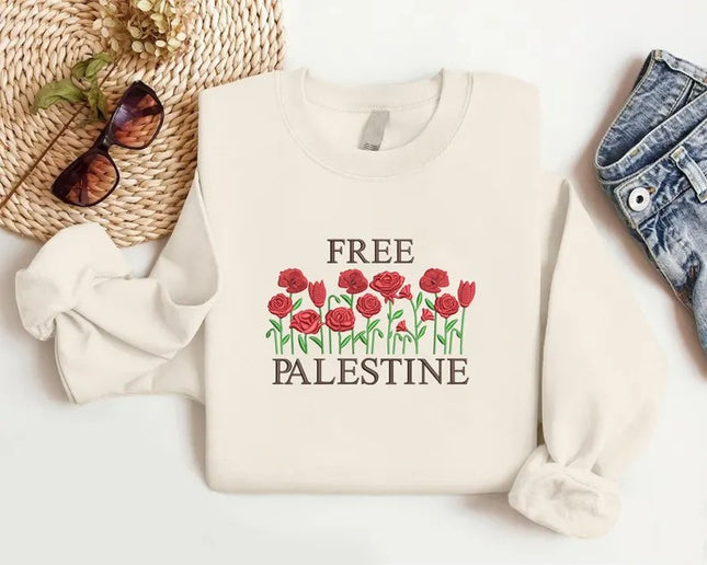 Palestine Wild Flowers Sweatshirt, Embroidered Palestine Floral Sweater, Muslims Gifts