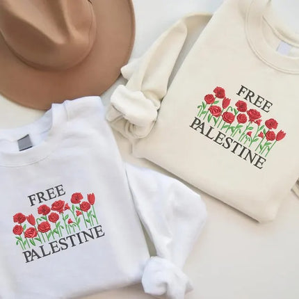 Palestine Wild Flowers Sweatshirt, Embroidered Palestine Floral Sweater, Muslims Gifts
